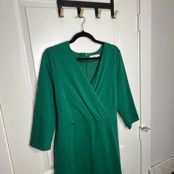 Boden Women's Faux Wrap Surplice Sheath Dress Size 14 Emerald Green J0617 - Picture 7 of 7